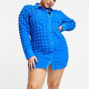 ASOS Bubble Texture Fitted Shirt Dress Cobalt